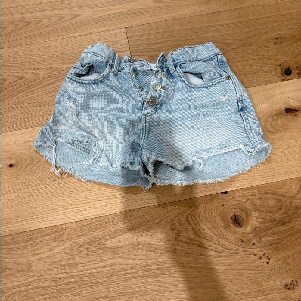 Zara Light Blue Frayed Jean Shorts